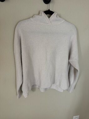 Zella Wool Cashmere Hoodie Sweater XL Cozy Ivory Ribbed